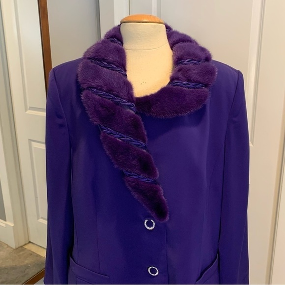 Natasia Collection Faux Fur Collar Purple formal skirt suit set Mother of bride - Picture 3 of 12